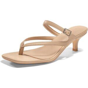 Womens Strappy Kitten Heels Flip Flops Khaki